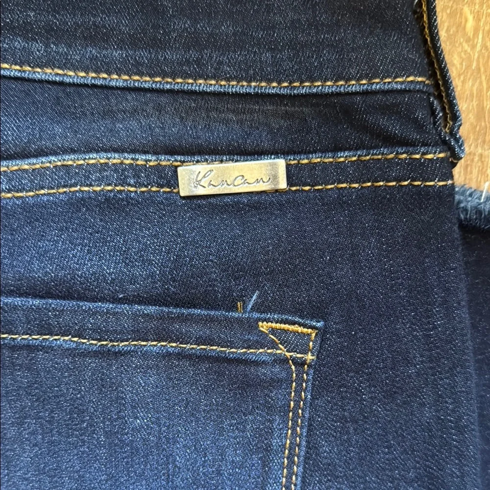 KanCan Women's Dark Blue Straight Leg Jeans Frayed Low Rise - Picture 4 of 4